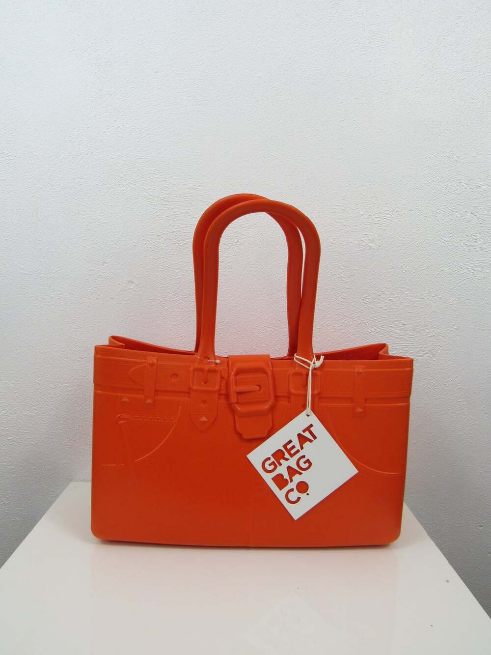 NWT Great Bag Co Model M. Topaz Bright Orange Tote Bag Molded Rubber
